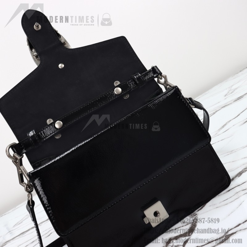 Gucci 799599 Patent Leather Shoulder Bag in Black and Off-White