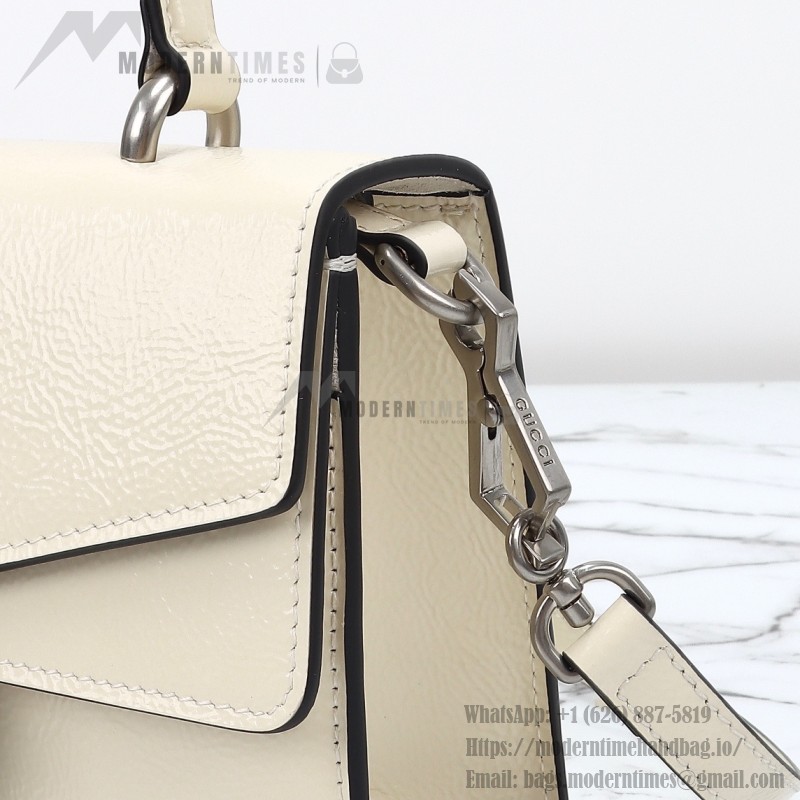 Gucci 799599 Patent Leather Shoulder Bag in Black and Off-White