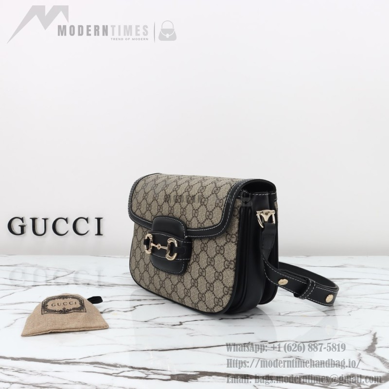 Gucci 815178 Brown & Black Leather Top Handle Bag