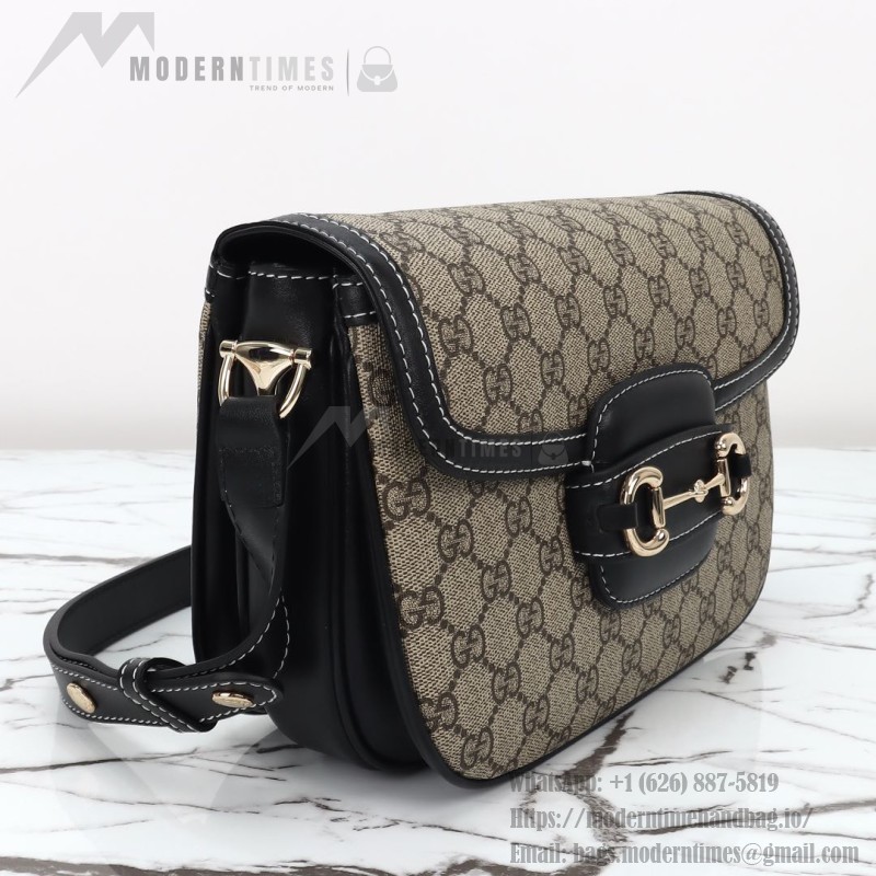 Gucci 815178 Brown & Black Leather Top Handle Bag