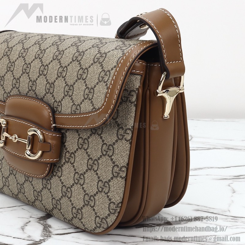 Gucci 815178 Brown & Black Leather Top Handle Bag