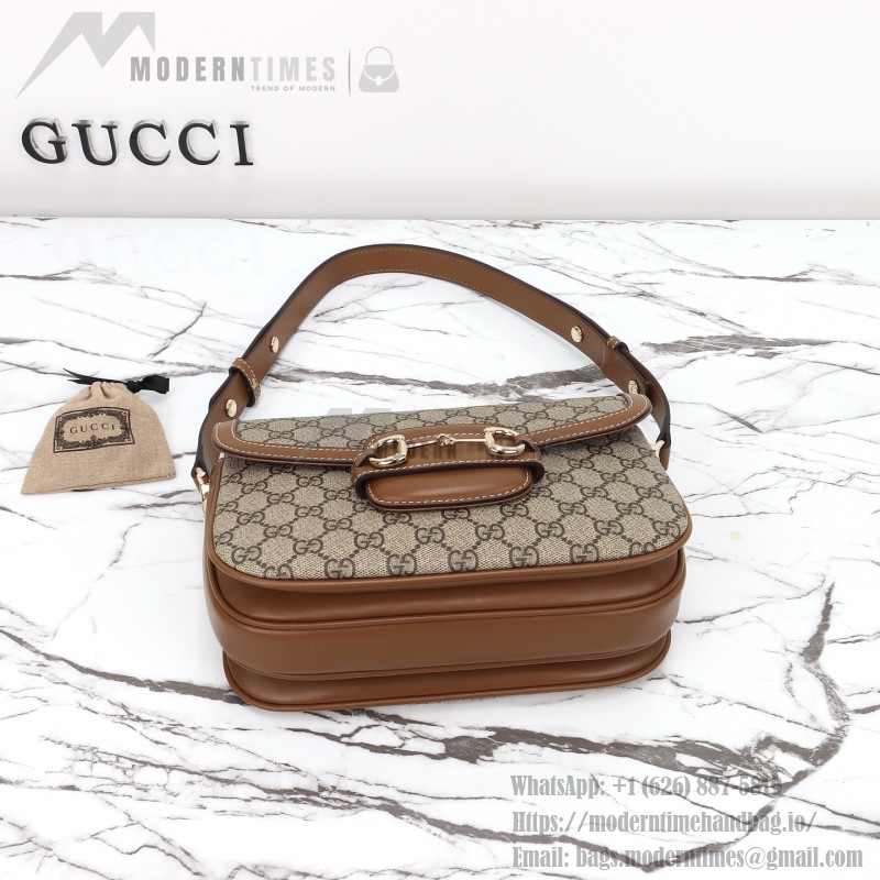 Gucci 815178 Brown & Black Leather Top Handle Bag
