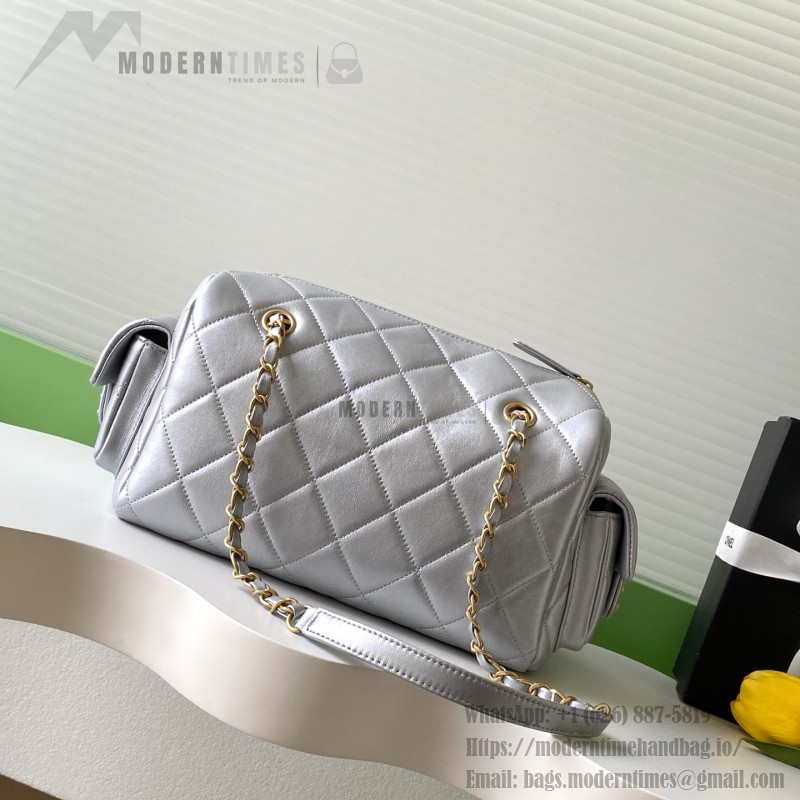 Chanel 25K Bowling Bag AS5791 in Black, Red, Beige, and Silver