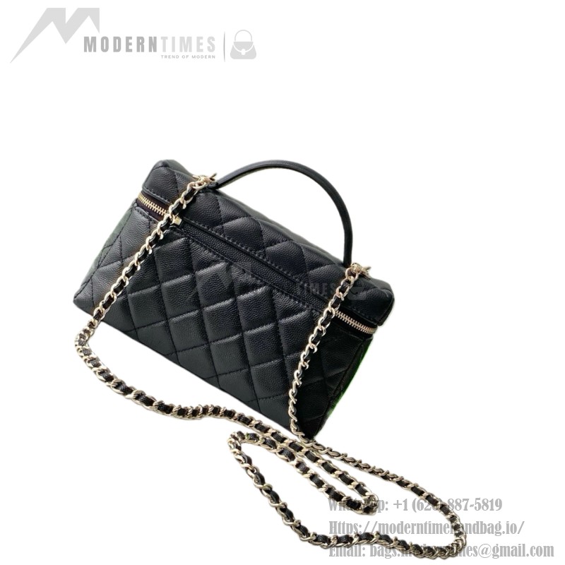 Chanel 25BLP Handle Box Bag Caviar Calfskin Black Gold Hardware