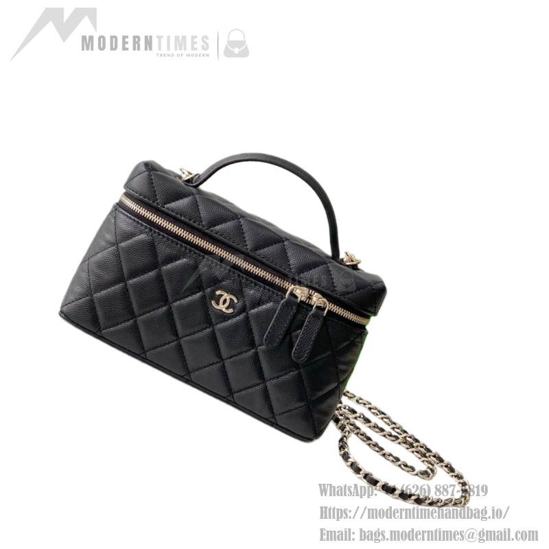 Chanel 25BLP Handle Box Bag Caviar Calfskin Black Gold Hardware