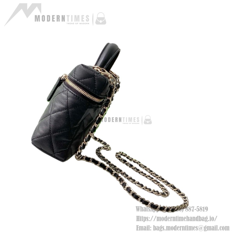 Chanel 25BLP Handle Box Bag Caviar Calfskin Black Gold Hardware