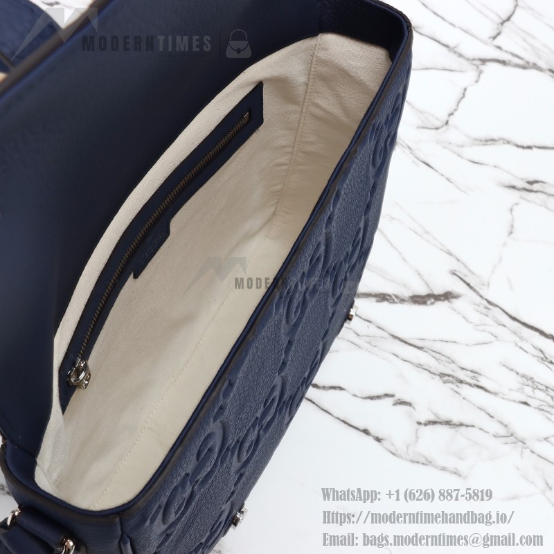 Gucci Blue Embossed GG Leather Shoulder Bag 760234