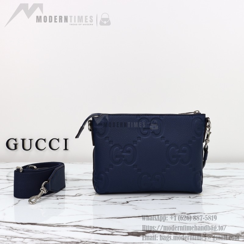 Gucci 761747 Blue GG Embossed Leather Shoulder Bag