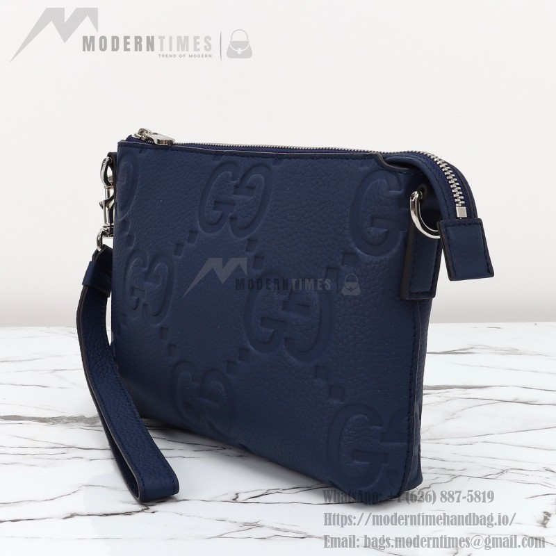 Gucci 761747 Blue GG Embossed Leather Shoulder Bag