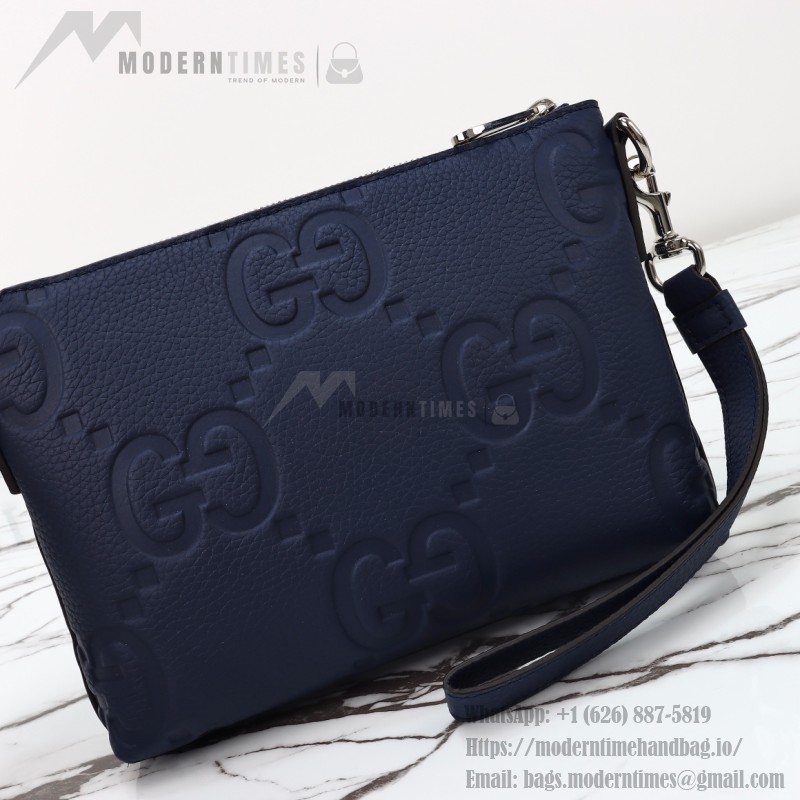 Gucci 761747 Blue GG Embossed Leather Shoulder Bag