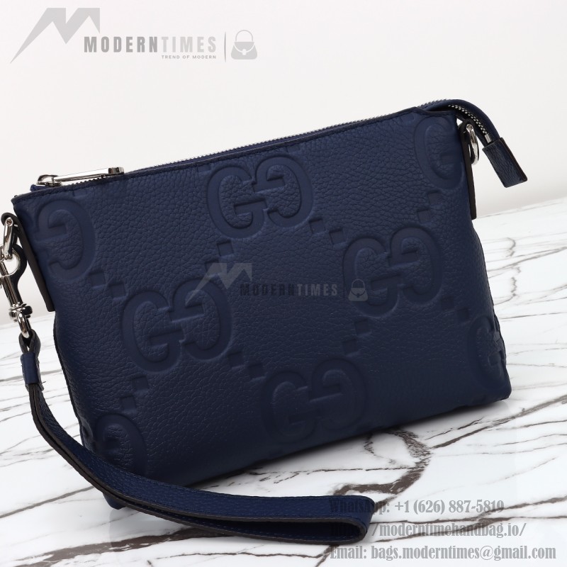Gucci 761747 Blue GG Embossed Leather Shoulder Bag