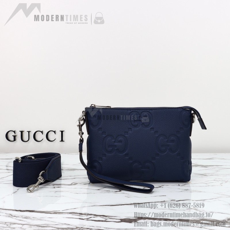 Gucci 761747 Blue GG Embossed Leather Shoulder Bag