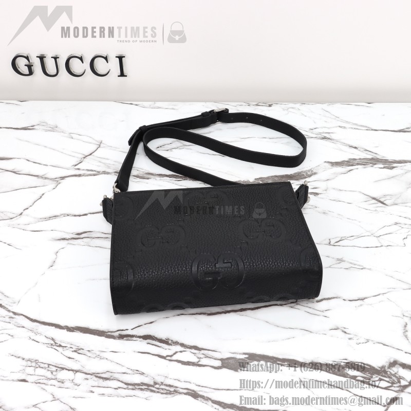 Gucci 795240 Black Embossed Large G Leather Shoulder Bag