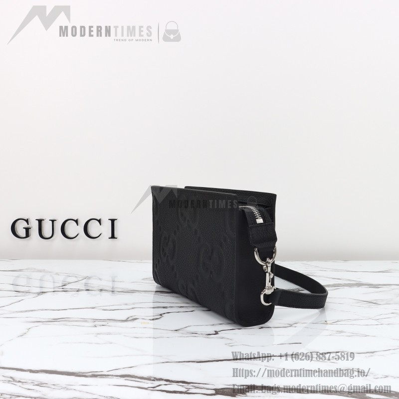Gucci 795240 Black Embossed Large G Leather Shoulder Bag