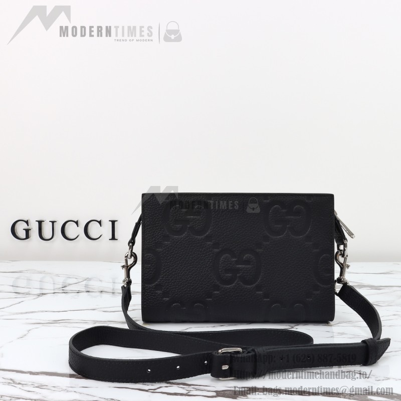 Gucci 795240 Black Embossed Large G Leather Shoulder Bag