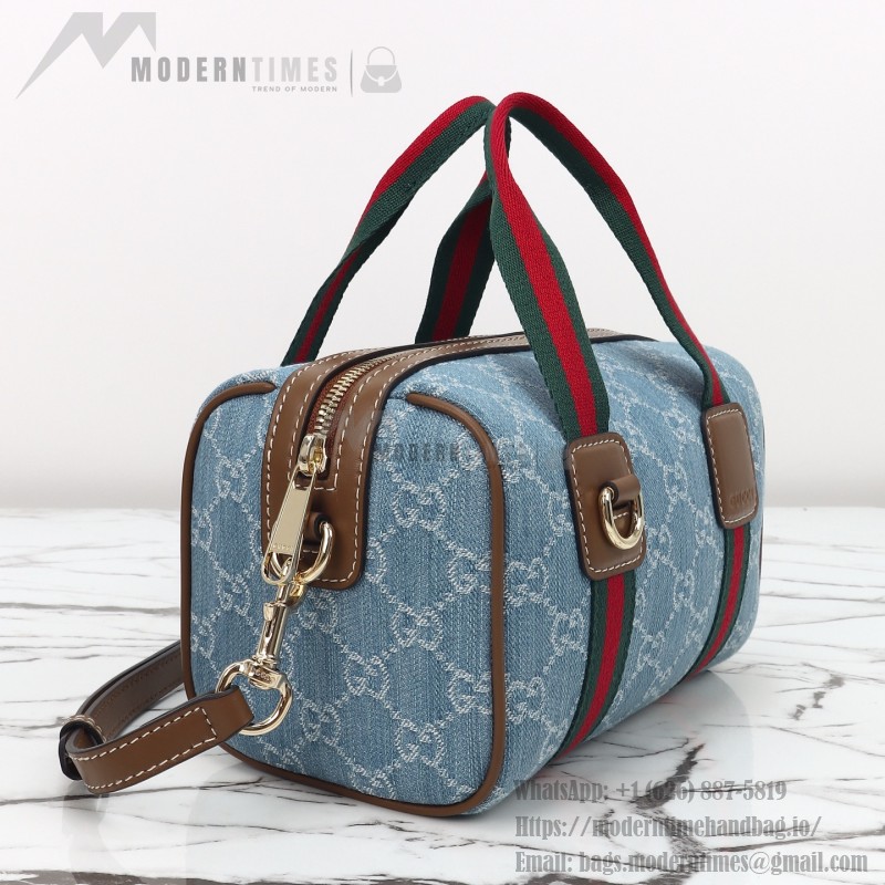 Gucci 859975 Blue Denim and Brown Leather Handbag