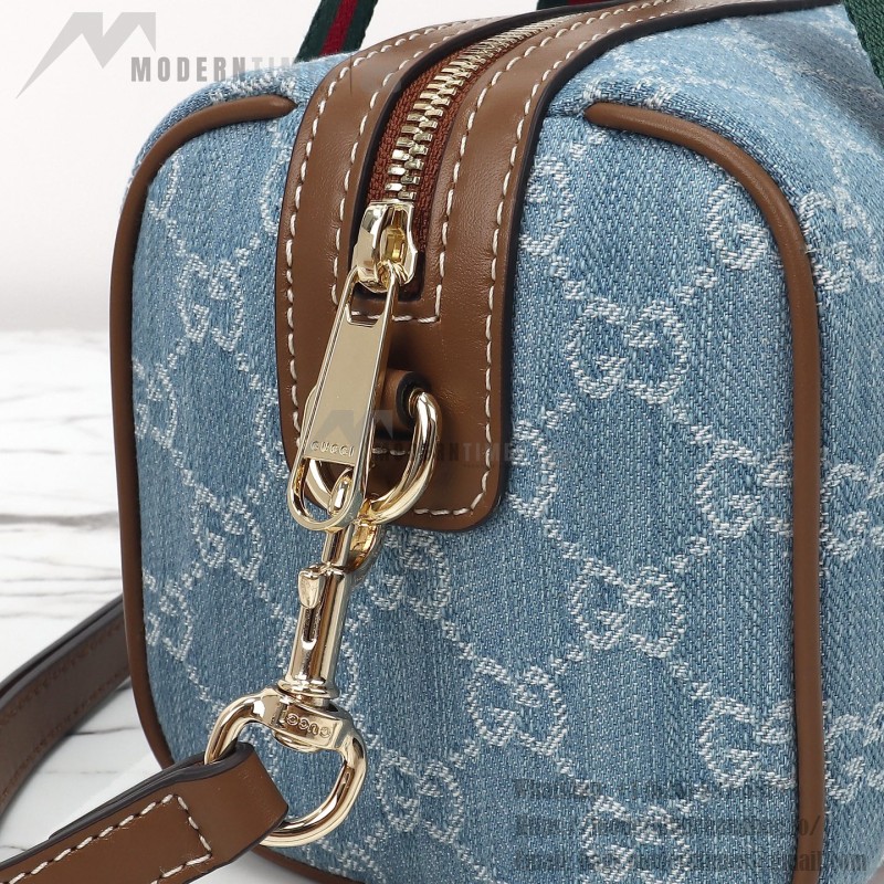Gucci 859975 Blue Denim and Brown Leather Handbag