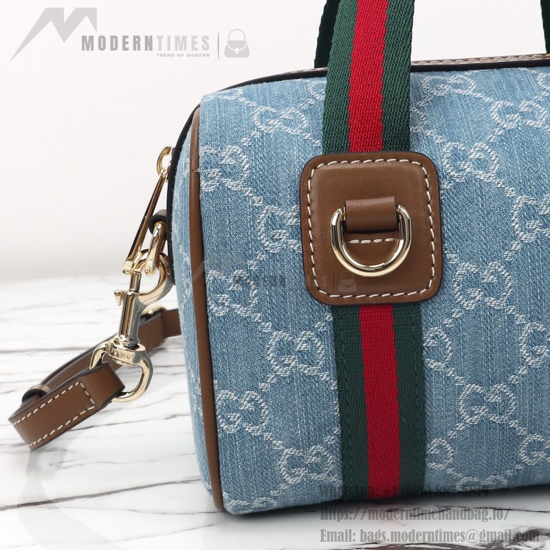 Gucci 859975 Blue Denim and Brown Leather Handbag