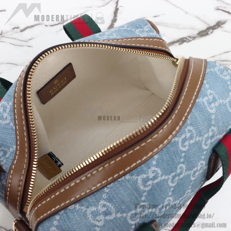 Gucci 859975 Blue Denim and Brown Leather Handbag