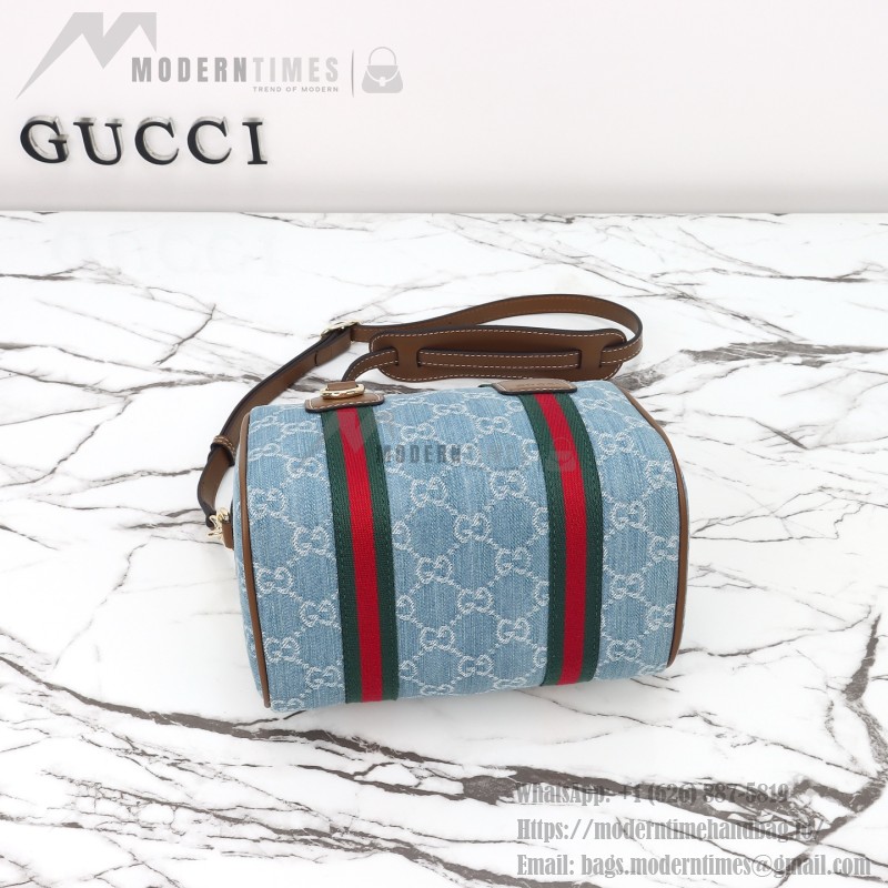 Gucci 859975 Blue Denim and Brown Leather Handbag
