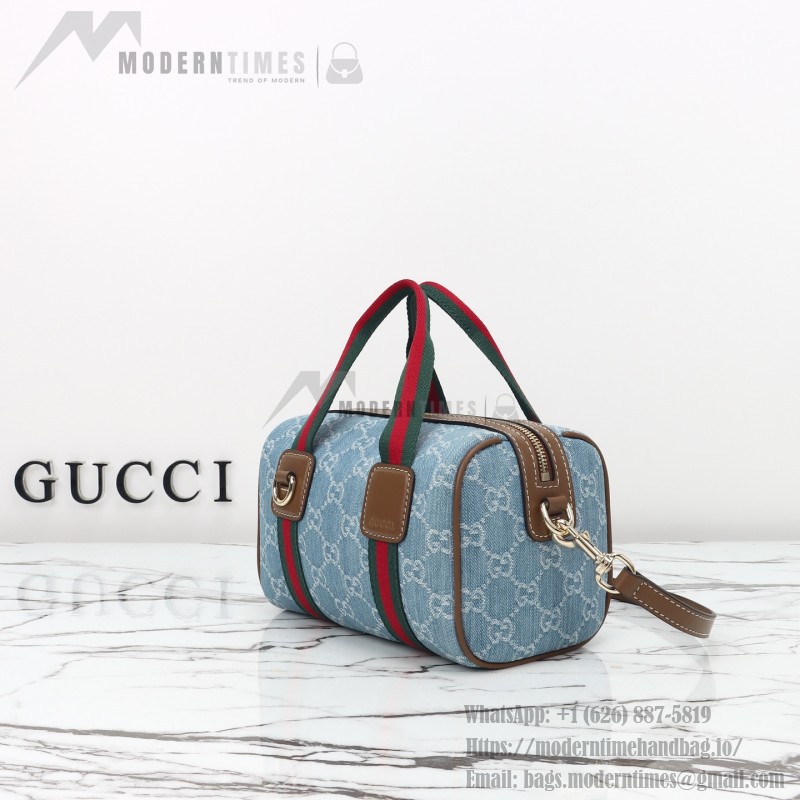 Gucci 859975 Blue Denim and Brown Leather Handbag