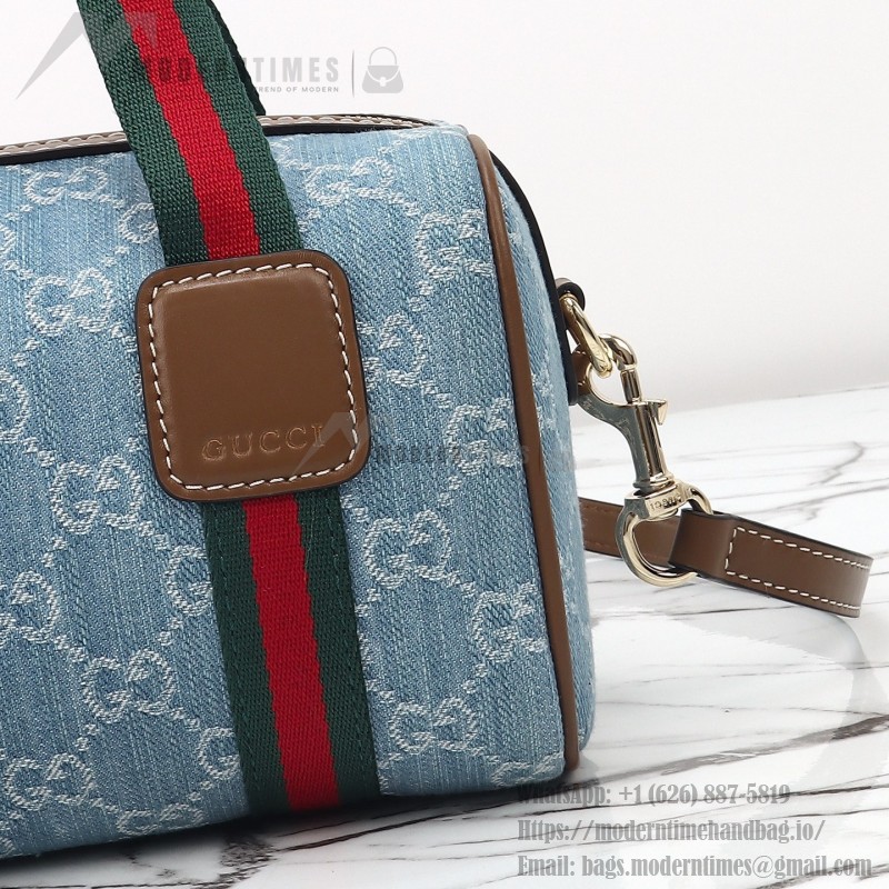 Gucci 859975 Blue Denim and Brown Leather Handbag