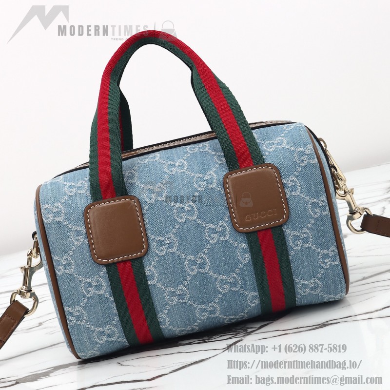 Gucci 859975 Blue Denim and Brown Leather Handbag