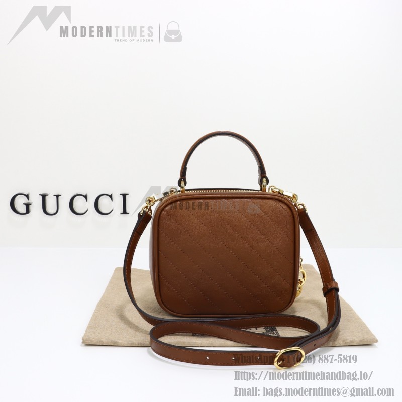 Gucci 742360 Brown and White Leather Handbag