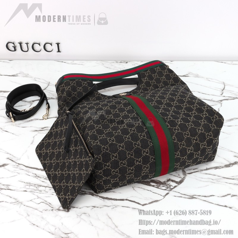Gucci 865452 Apricot Black Leather Tote Bag