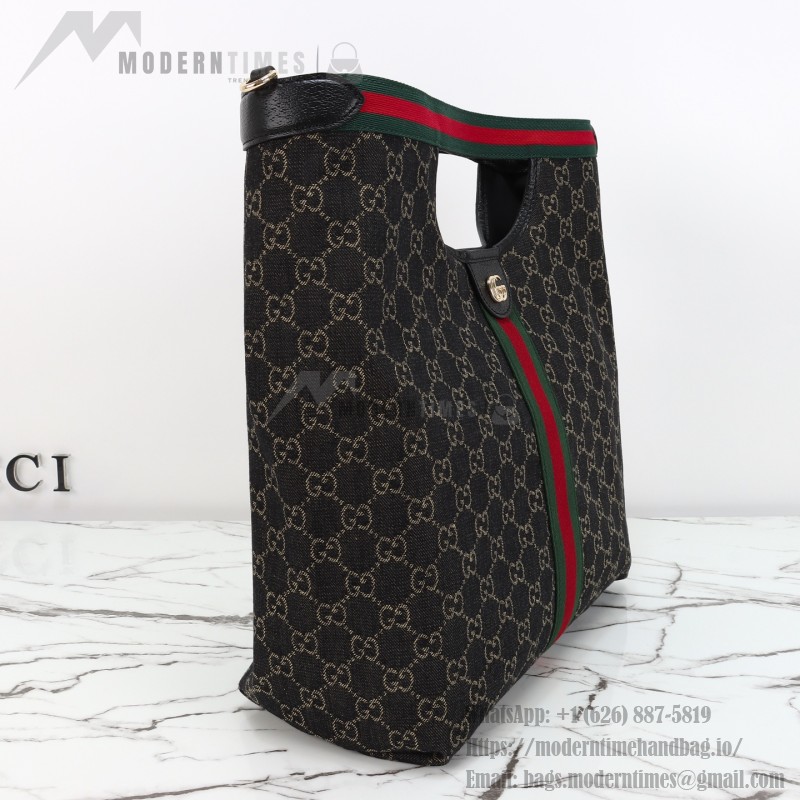 Gucci 865452 Apricot Black Leather Tote Bag