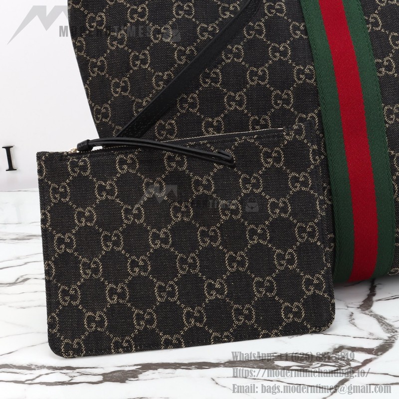 Gucci 865452 Apricot Black Leather Tote Bag