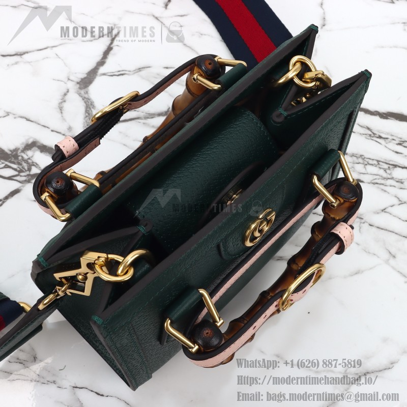 Gucci 702732 Dark Green White Leather Bag with Blue-Red Web Strap 20×16×10 cm