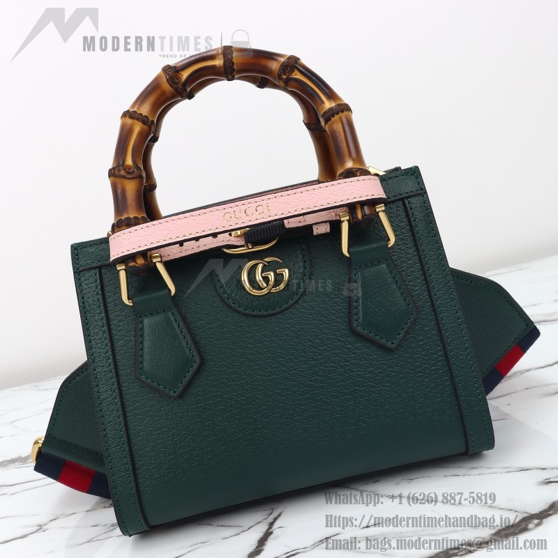 Gucci 702732 Dark Green White Leather Bag with Blue-Red Web Strap 20×16×10 cm