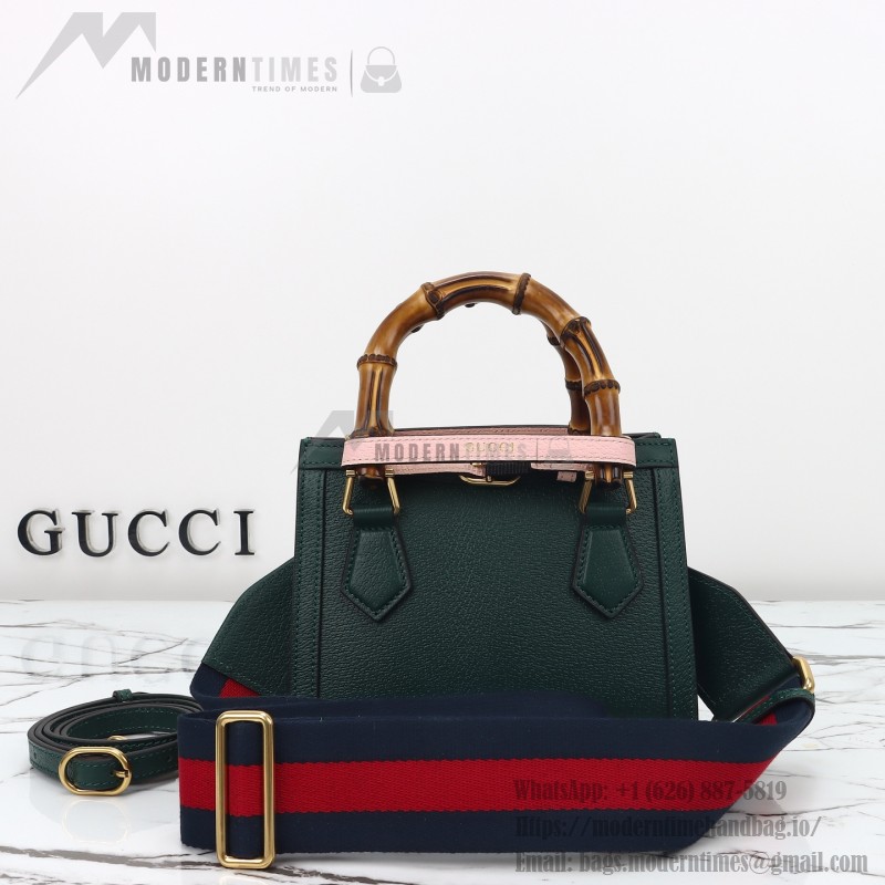 Gucci 702732 Dark Green White Leather Bag with Blue-Red Web Strap 20×16×10 cm