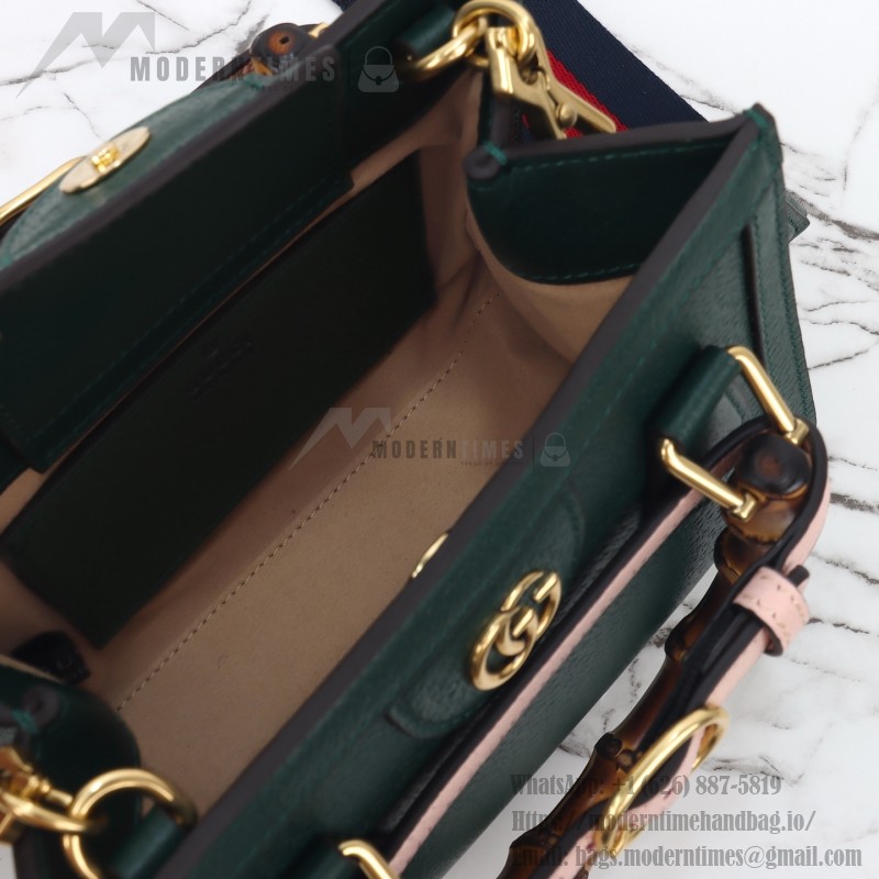 Gucci 702732 Dark Green White Leather Bag with Blue-Red Web Strap 20×16×10 cm