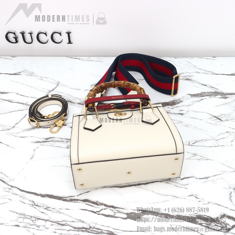 Gucci 702732 Dark Green White Leather Bag with Blue-Red Web Strap 20×16×10 cm