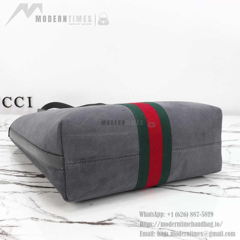 Gucci 834465 Matte Leather Tote Bag Gray Green Burgundy Original Leather