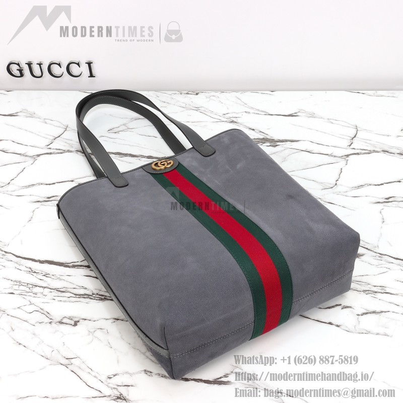 Gucci 834465 Matte Leather Tote Bag Gray Green Burgundy Original Leather