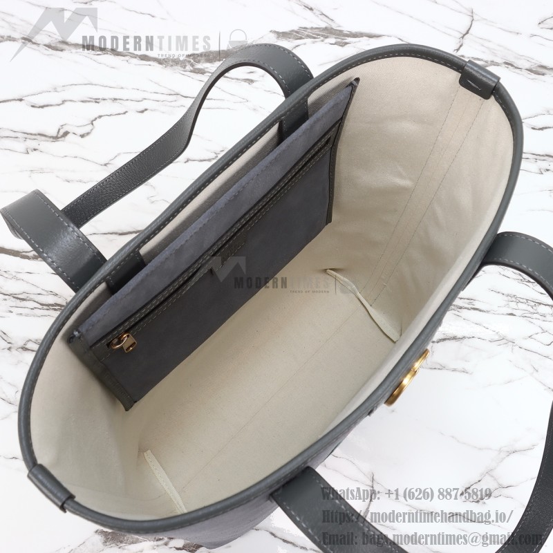 Gucci 834465 Matte Leather Tote Bag Gray Green Burgundy Original Leather
