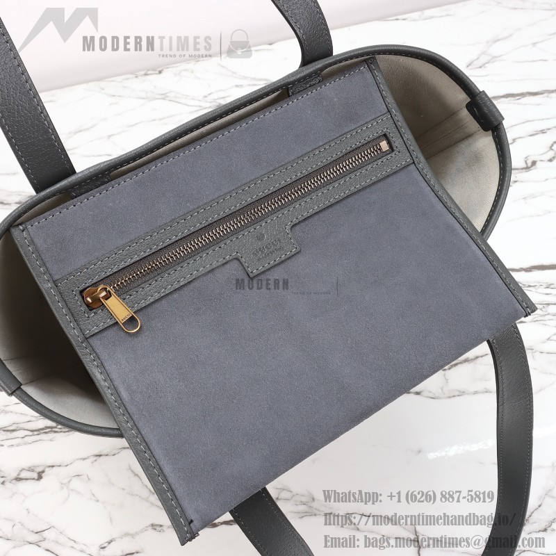 Gucci 834465 Matte Leather Tote Bag Gray Green Burgundy Original Leather