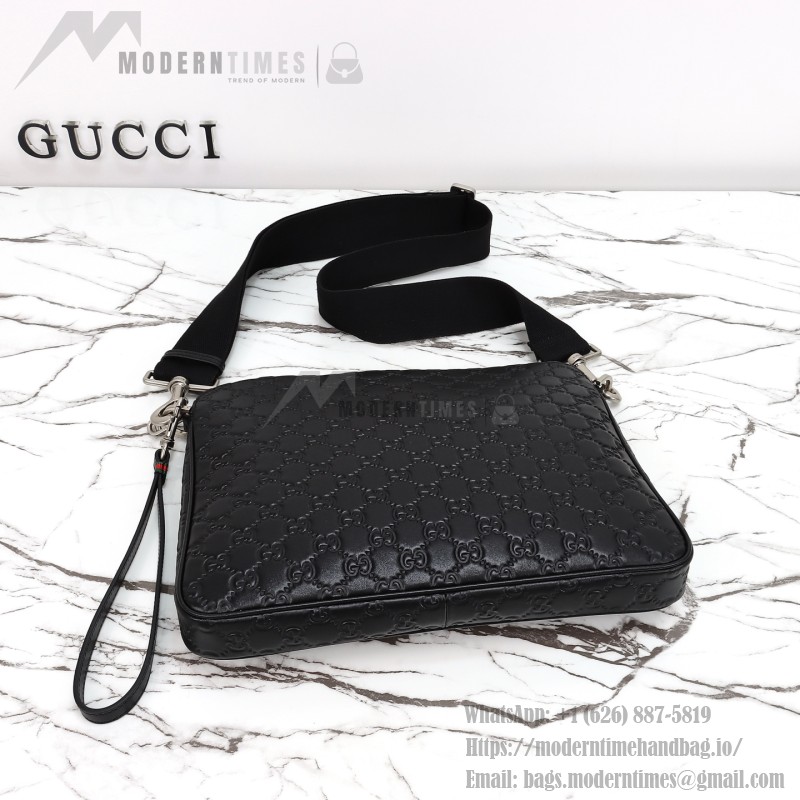 Gucci 850214 Black GG Embossed Leather Handbag Original Leather