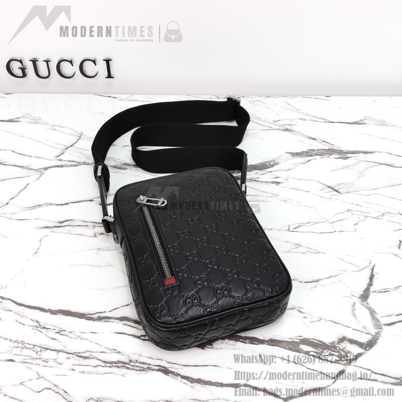 Gucci 850242 Black Embossed Leather Shoulder Bag