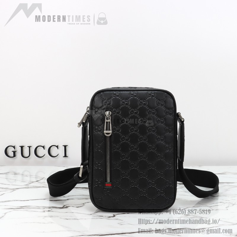 Gucci 850242 Black Embossed Leather Shoulder Bag