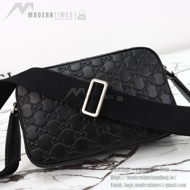 Gucci 850238 Black GG Embossed Leather Shoulder Bag Original Leather