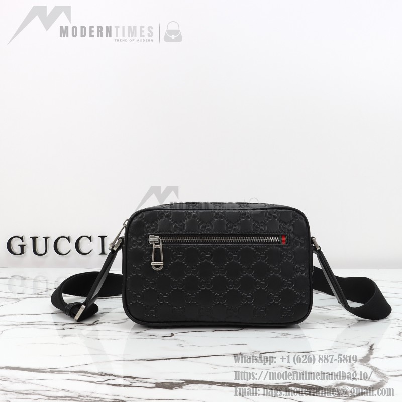 Gucci 850238 Black GG Embossed Leather Shoulder Bag Original Leather