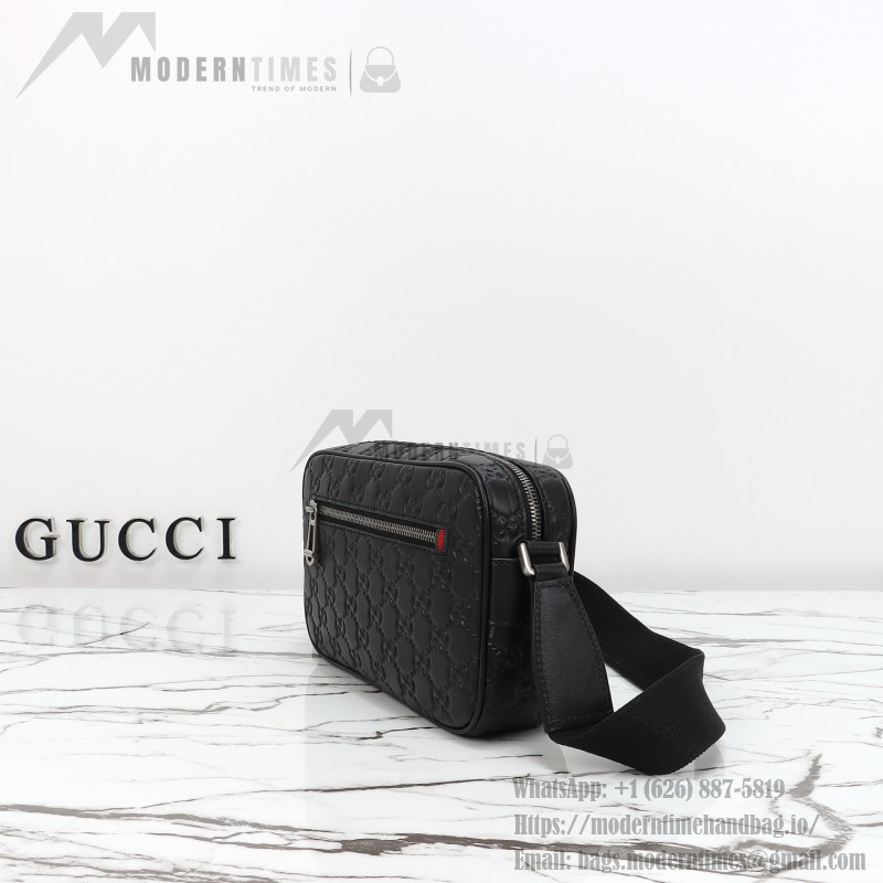 Gucci 850238 Black GG Embossed Leather Shoulder Bag Original Leather