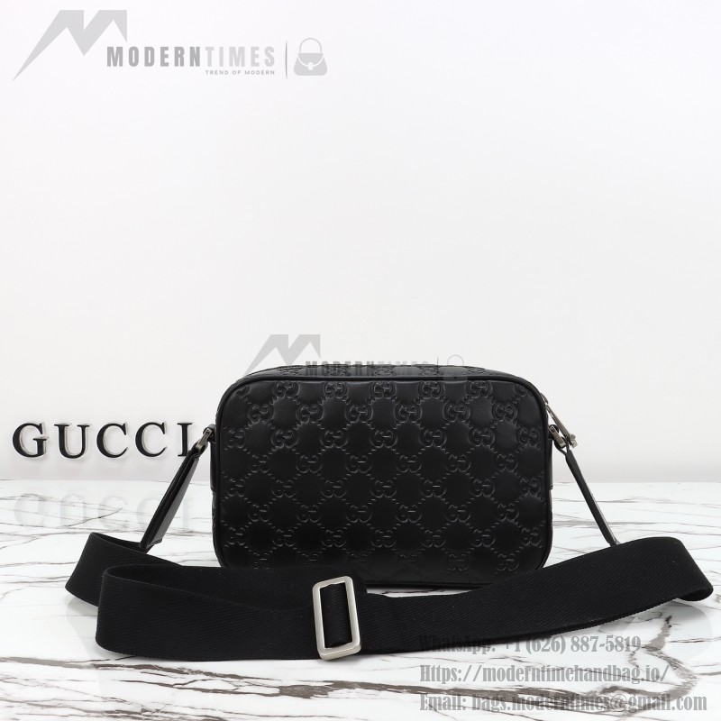 Gucci 850238 Black GG Embossed Leather Shoulder Bag Original Leather