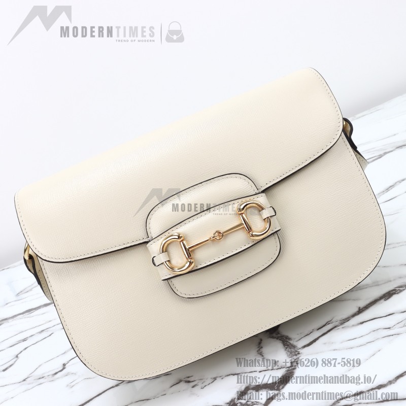 Gucci 602204 White Leather Shoulder Bag with Red and Green Accents