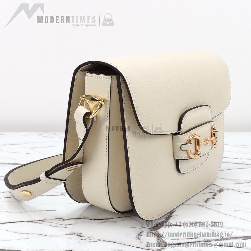 Gucci 602204 White Leather Shoulder Bag with Red and Green Accents