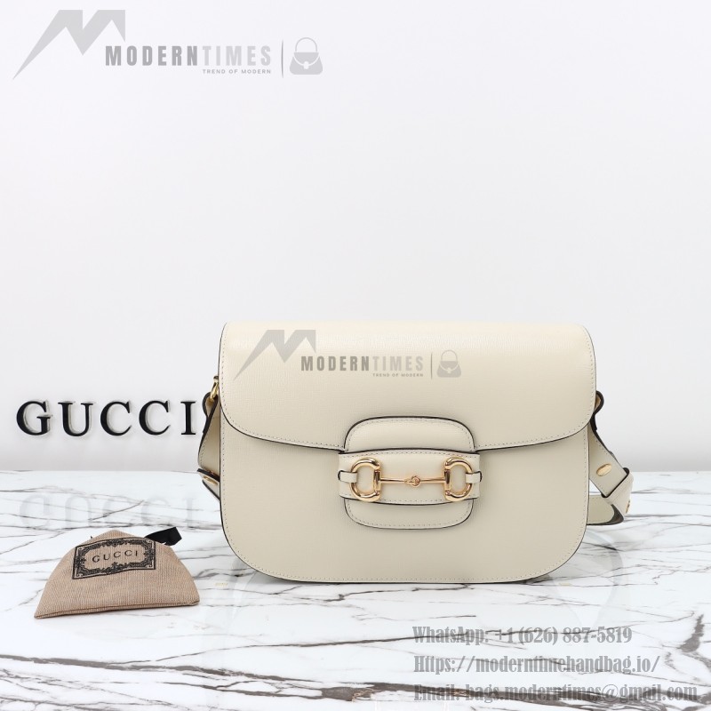Gucci 602204 White Leather Shoulder Bag with Red and Green Accents
